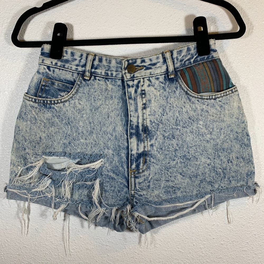 Paris Blues Acid Wash Distressed High Rise Shorts